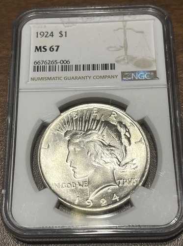 1924年 NGC MS67 ピースシルバーダラー!!!! 高品質の宝石！ 明るくクリアな状態です!!