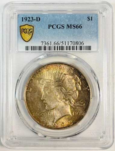 1923 D ピース ドル PCGS MS-66 きれいなレインボー!