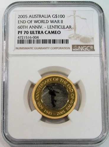 2005年 オーストラリア ゴールド 604枚 1オンス NGC プルーフ 70 UC 第二次世界大戦終結60周年記念 エラー