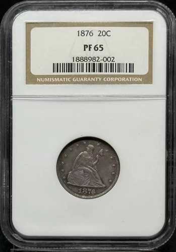 1876年 自由の女神像 20セント NGC PF-65 レインボートーニング