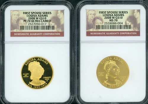 2008-W 10 ドル金貨配偶者ルイザ・アダムス NGC PR70 PF70 & MS70 2 枚セット!!!｜WORLD RESOURCE【QUEEN店】