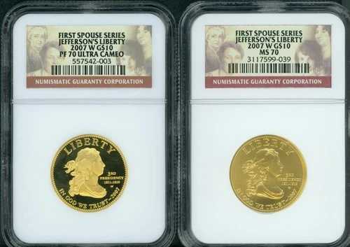 2007-W 10 ドル金貨配偶者ジェファーソンのリバティ NGC PR70 PF70 & MS70 2 枚セット!!!｜WORLD RESOURCE【QUEEN店】
