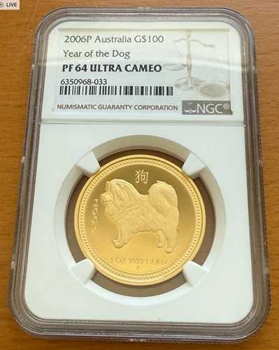 オーストラリア 2006P 金貨 1オンス 100ドル NGC PF64UC 戌年