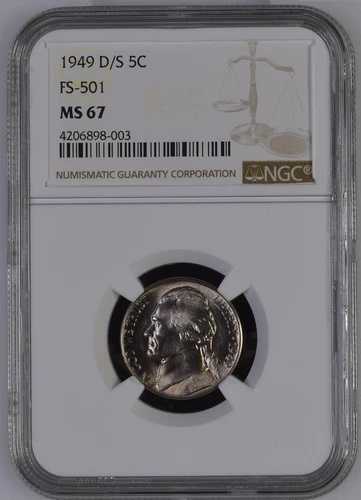 1949-D/S NGC MS67 Pop 5/0 ?? ジェファーソンニッケル ? 5C OMM