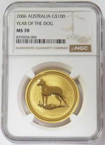 2006年 オーストラリア 100ドル金貨 シリーズ1 戌年 1オンス NGC ミント ステート 70｜WORLD RESOURCE【QUEEN店】