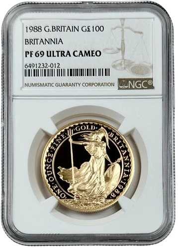 1988年 イギリス 100ポンド金貨 ブリタニア 1オンス NGC PF 69 UC 4131 鋳造｜WORLD RESOURCE【QUEEN店】
