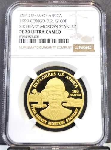 1999年 コンゴ ゴールド 100フラン サー・ヘンリー・モートン スタンレー NGC PF 70 ウルトラカメオ レア｜WORLD RESOURCE【QUEEN店】