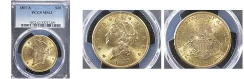 1897-S $20 MS63 PCGS-リバティヘッドダブルイーグル--｜WORLD RESOURCE【QUEEN店】