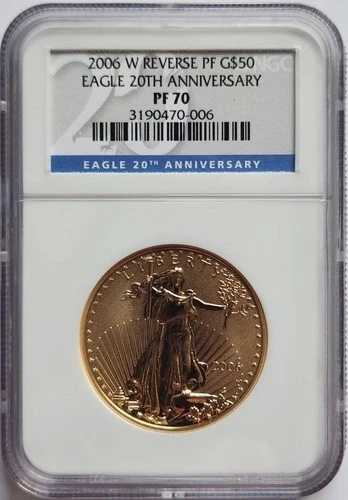2006年 W リバースプルーフ 50ドル ゴールド アメリカンイーグルコイン NGC PF70 1オンス 20周年記念|WORLD RESOURCE【QUEEN店】
