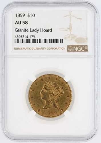 1859年 リバティゴールドイーグル NGC AU58 10ドル フィラデルフィア造幣局「グラナイトレディホード」