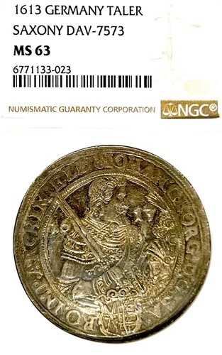 ドイツ諸州ザクセン 1613年 ターレル貨幣 NGC MS 63 F.STG/STG ターレル UNC トップポップ レア|WORLD RESOURCE【QUEEN店】