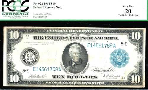 1914 $10 FRN-RICHMOND-FR#922-98 現存のみ-希少-PCGS 20｜WORLD RESOURCE【QUEEN店】 883,190円