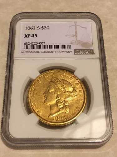 1862-S XF45 NGC リバティ ダブルイーグル 20 ドル金貨 非常に良好な状態 (PCGS なし)｜WORLD RESOURCE【QUEEN店】