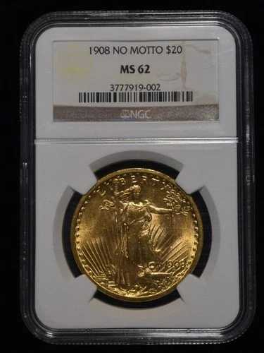 1908年 モットーなし NGC MS62 20ドル金貨 セント・ゴーデンズ ダブルイーグル|WORLD RESOURCE【QUEEN店】