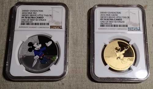 1オンス .9999 ゴールド & 1オンス .999 シルバー コインセット 2016 NGC PF70 UC ニウエ ミッキーマウス B