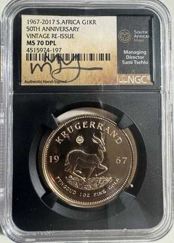 1967-2017 南アフリカ 1オンス金貨 50周年記念 クルーガーランド NGC MS70 DPL 署名入り|WORLD RESOURCE【QUEEN店】