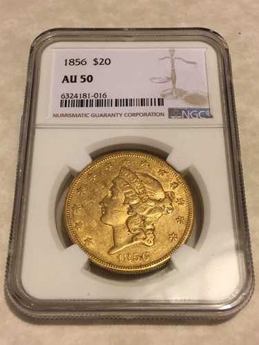 1856年 $20 NGC AU50 リバティ ダブルイーグル金貨 非常に良好な目視確認済み（PCGSなし）｜WORLD RESOURCE【QUEEN店】