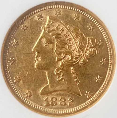 1882-CC 5ドル金貨 リバティ NGC AU53 CAC ゴールド ハーフイーグル 3190508-001