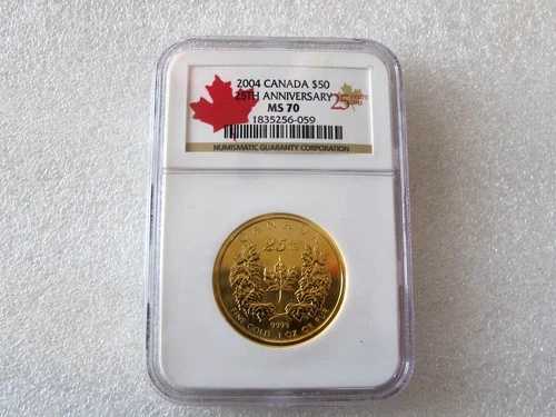 ?? 2004年 カナダ 25周年記念 メープルリーフ 50ドル 1オンス .9999 金貨 NGC MS70