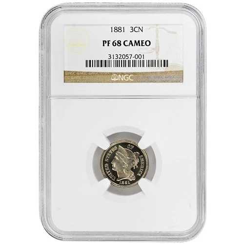 1881年 3CN 3セントニッケル NGC PF68CAM 希少コイン