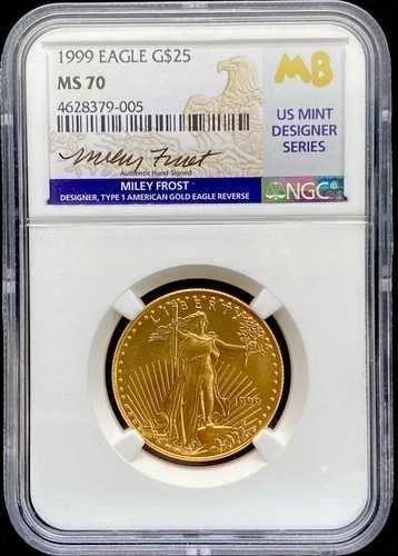 1999年 25ドル アメリカン・ゴールド・イーグル 1/2オンス ゴールド MS70 NGC マイリー・フロスト署名|WORLD RESOURCE【QUEEN店】