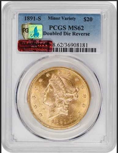 1891-S PCGS MS62 CMQ ダブルダイリバース $9,909-Comp DDR タグ付き $20 ダブルイーグル｜WORLD RESOURCE【QUEEN店】
