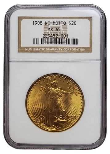 1908年 20ドル NGC MS65 モットーなし PQ セント・ゴーデンズ ダブルイーグルコイン PM0015