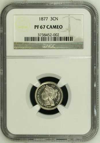 1877 NGC PR67 カメオ $7,500 PCGS P.G. -- 510枚鋳造！ キー 3CN -- 3セントニッケル｜WORLD RESOURCE【QUEEN店】