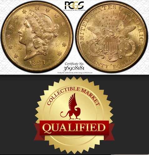 1891-S PCGS MS62 CMQ ダブルダイリバース $9,903-Comp DDR タグ付き $20 ダブルイーグル｜WORLD RESOURCE【QUEEN店】