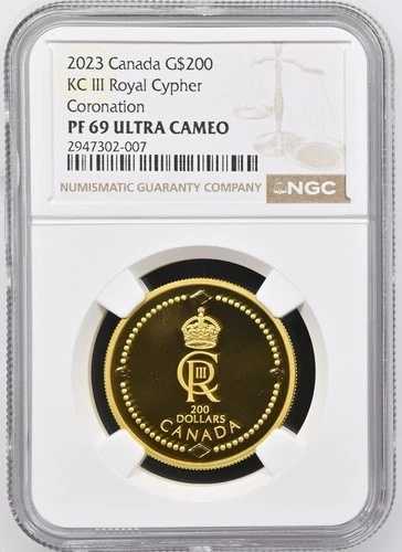 2023年カナダドル 200ドル 1オンス金貨 - チャールズ3世陛下のロイヤルサイファー NGC PF69