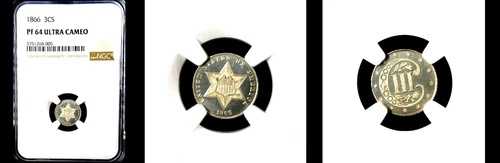 1866 3C-NGC PR 64 DCAM-レア ポップ 1-ミネージ 725-PQ フラッシー- 3セントシルバー---｜WORLD RESOURCE【QUEEN店】