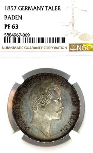 ドイツ バーデン 1857年 ターラー貨幣 ターラー NGC PF 63 PP プルーフ 主要年 トップポップ｜WORLD RESOURCE【QUEEN店】