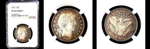 1892 50C-NGC PR65CAMEO-POP 33-MINTAGE 1245-PQ BARBER HALVE---