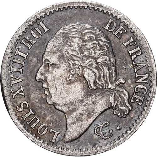 [#639786] フランス、ルイ18世、1/4フラン、1824年、パリ、銀貨、AU、ガドゥリー:352