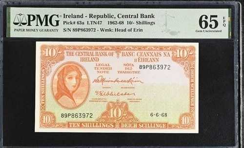 10シリング 1962年 アイルランド P 63a ジェム 未流通 UNC PMG 65 EPQ