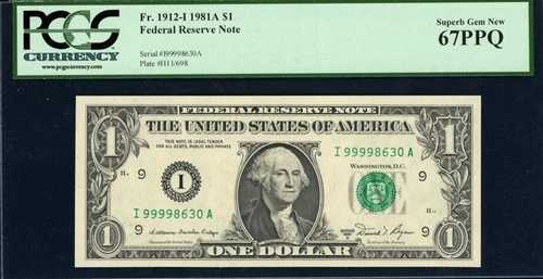 アメリカ - 1981年 A$1 - ミネアポリス連邦準備銀行 - PMG 67 Superb Gem Unc-
