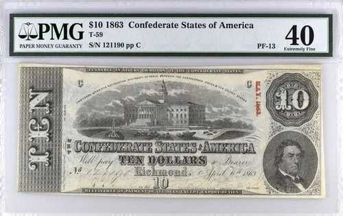 1863 $10 T-59 アメリカ連合国 pmg 40 XF