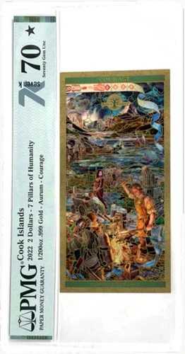 7 Pillars of Humanity COURAGE 1/200オンス .9999 ゴールドノート 7K Metals 2022 $2 PMG 70