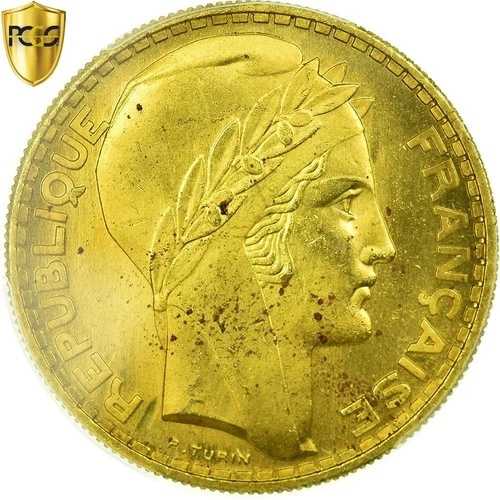 [#485450] フランス、20フラン、トリノ、1929年、パリ、パターン、ブロンズ-アルミ、PCGS-｜WORLD RESOURCE【QUEEN店】