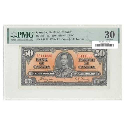 50ドル 1937年 BC-26c カナダ銀行 コインタワーズ プレフィックス B/H PMG VF-30