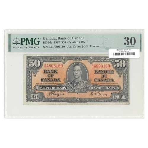 50ドル 1937年 BC-26c カナダ銀行 コインタワーズ プレフィックス B/H PMG VF-30