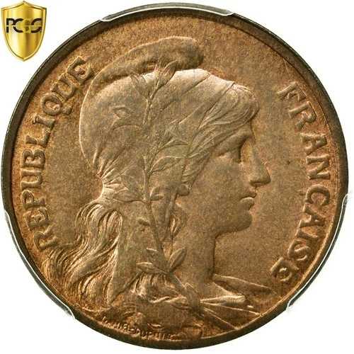 [#483978] コイン、フランス、デュプイ、10 サンタイム、1908 年、パリ、PCGS、MS63RB、ブロンズ、｜WORLD RESOURCE【QUEEN店】