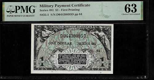 米軍支払証明書 1ドル シリーズ481 PMG 63 UNC P#S835-1 72,600円