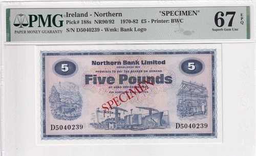 アイルランド北部、5ポンド、1970-82年、UNC、p188s、標本