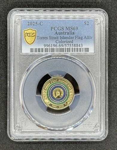 2025-C $2 トレス海峡諸島民旗カラーコイン PCGS MS69 トップポップ トゥルービュー