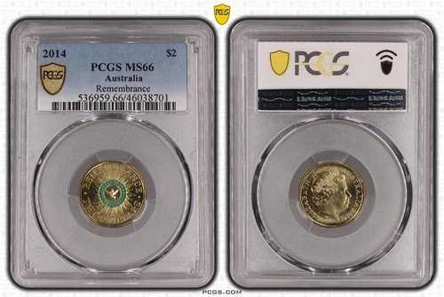 オーストラリア 2014年 グリーンダブ追悼 2ドルコイン PCGS MS66 #8701