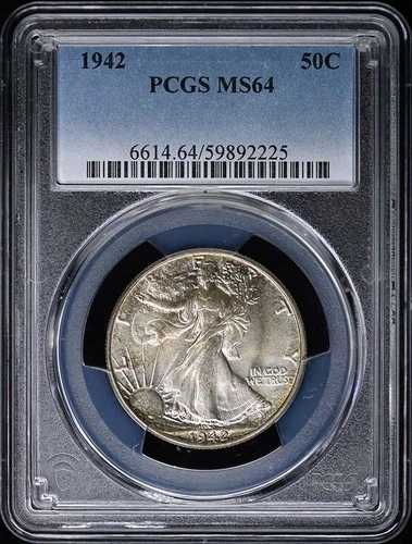 1942年 50セント ウォーキング・リバティ・ハーフダラー PCGS MS64｜WORLD RESOURCE【QUEEN店】