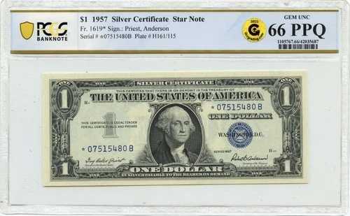 1957年 1ドル銀貨証明書 FR#1619* PCGS Gem 66 PPQ GCCゴールド｜WORLD RESOURCE【QUEEN店】