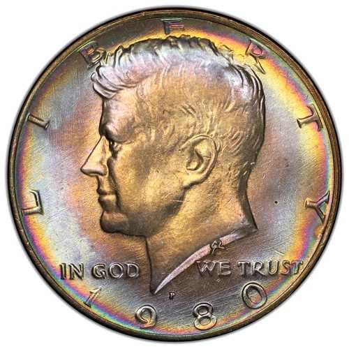 1980年 ケネディ ハーフダラー クラッド PCGS MS-64 エンドロール トーニング アルバム トーン トーニング|WORLD RESOURCE【QUEEN店】