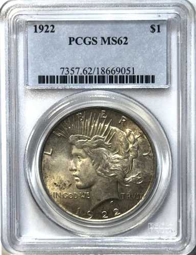 1922年 ピースシルバードル 1ドル | PCGS MS62 | チョイスアンサーキュレート | ライトトーニング｜WORLD RESOURCE【QUEEN店】
